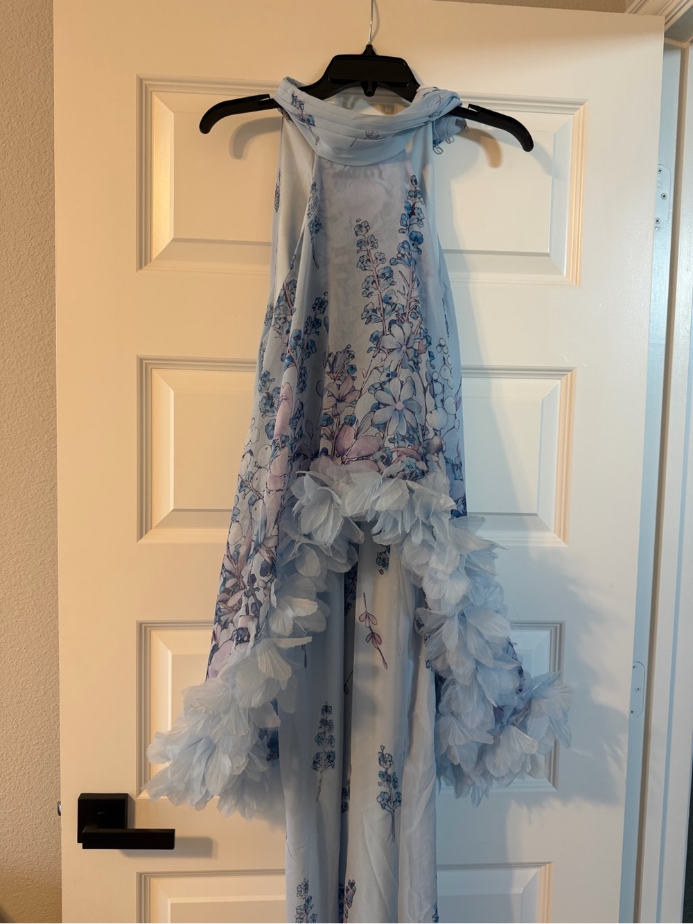 Elliatt Pale Blue and Lilac Floral Halter Maxi Dress with Feather Trim - Picture 6 of 6